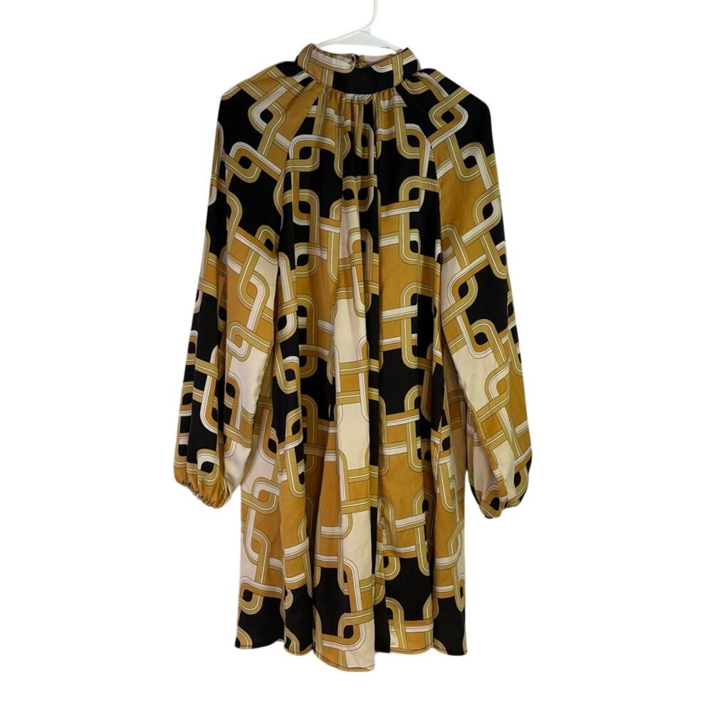 H&M Richard Allen Geometric Patterned Dress in Black and Gold Size 2 0714
